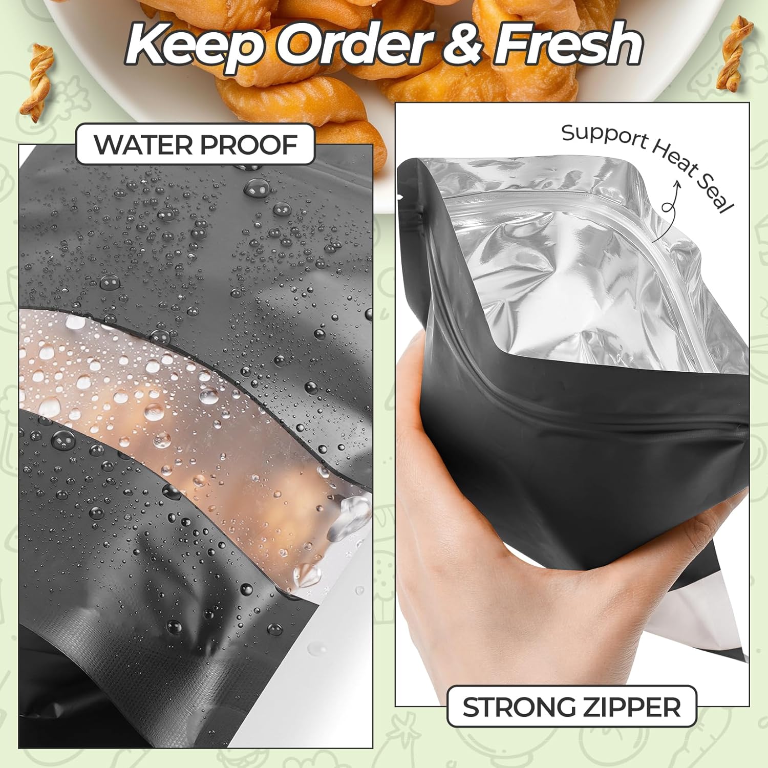 Funfery 100 Pcs Smell Proof Packaging Bags,Mylar Clear Bags for Food Storage,Sealable Bag for Packaging,Stand Up Pouches with Window,ReSealable Bag for Small Business,Cookies,Candy(Black,4.7x7.9in)