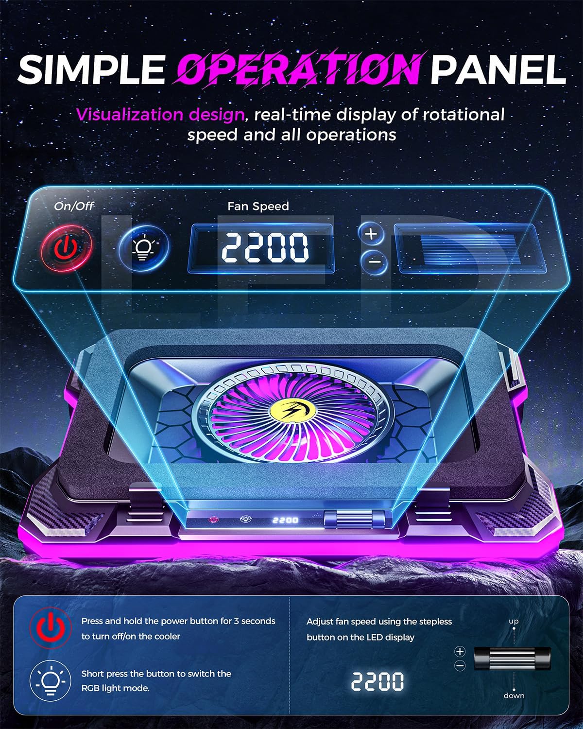 ChillCore RGB Gaming Laptop Cooling Pad with 5.5" Turbo Fan, Rapid Cooling for 15.6-19.3" Laptops, Variable Speed Control, 7 Adjustable Heights - K1 5V RGB