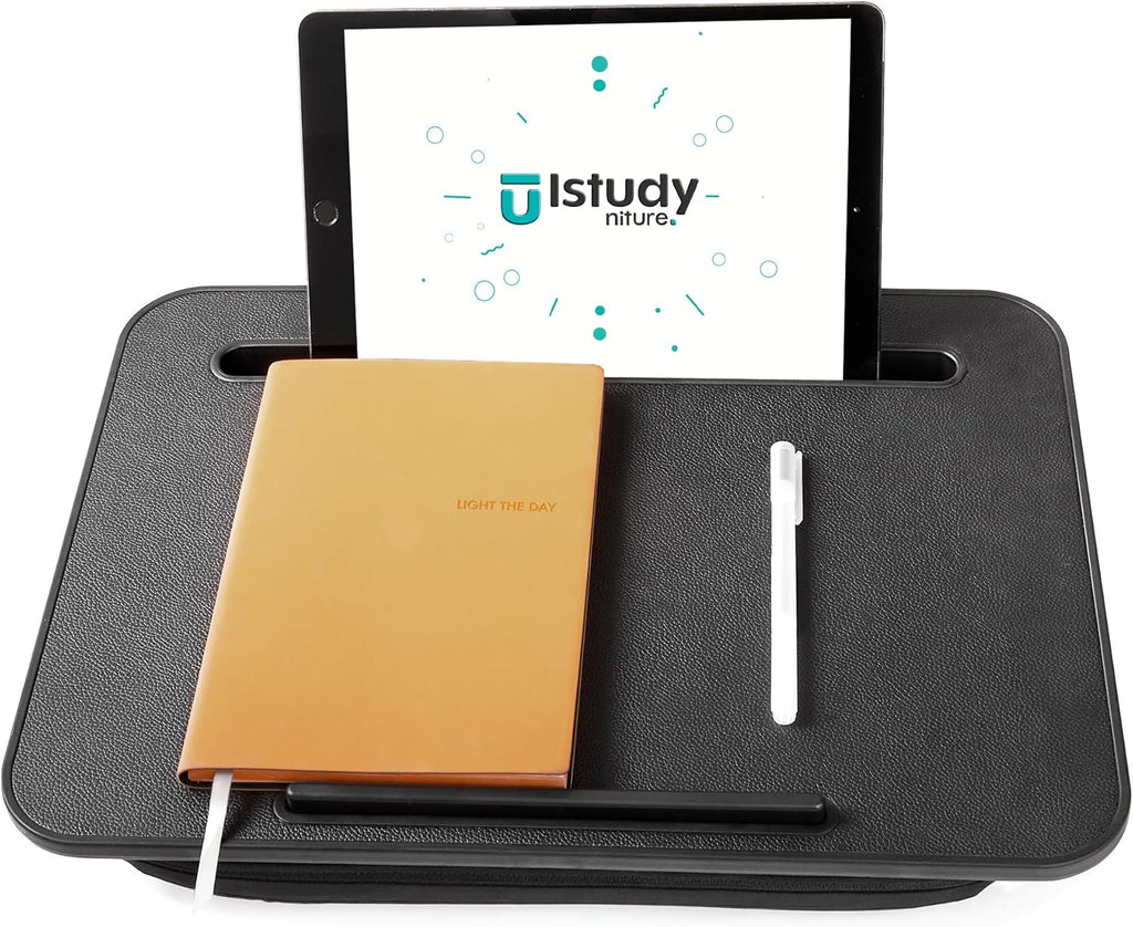 Lap Desk with Washable Cushion – Fits up to 15.6-in Laptops – Portable Laptop Desk & Stand –Bed desks & Tray for Writing, Reading, Working, Gaming on Bed, Couch, Floor – Istudyniture -Smal, Black