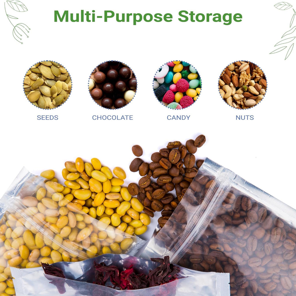 100 Pieces 2" x 3" Resealable Flat Pouch Bags Mylar Food Packaging with Clear Window and Tear Notches