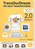 TransOurDream Upgraded Iron on Heat Transfer Paper for T Shirts (25 Sheets, 8.5x11") Iron on Transfers for Light Fabric Printable Heat Transfer Vinyl for Inkjet Printer (L2-25)