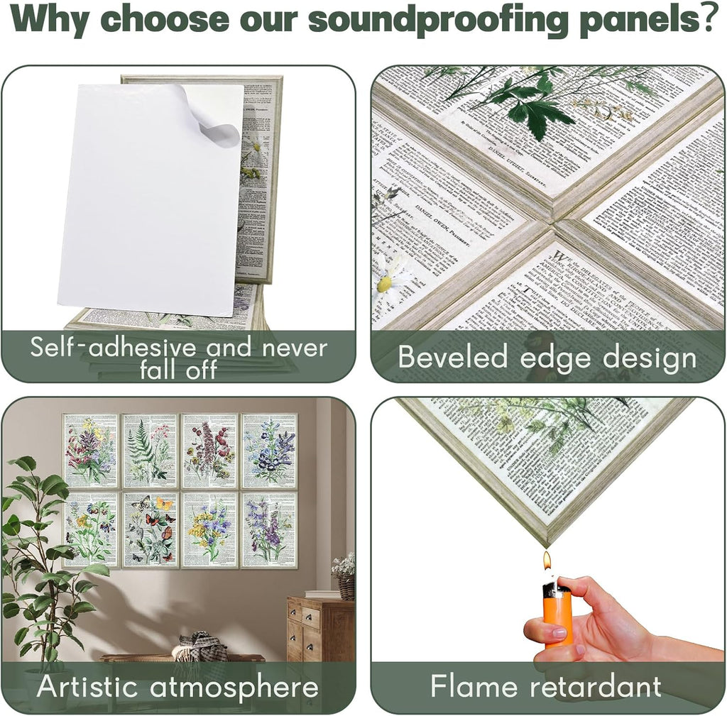8 Pack Art Acoustic Panels, 48"x32" Soundproof Wall Panels, Decorative Sound Absorbing Panels with Self Adhesive, Sound Dampening Panels, Acoustic Treatment for Home, Office, Studio(Flower)