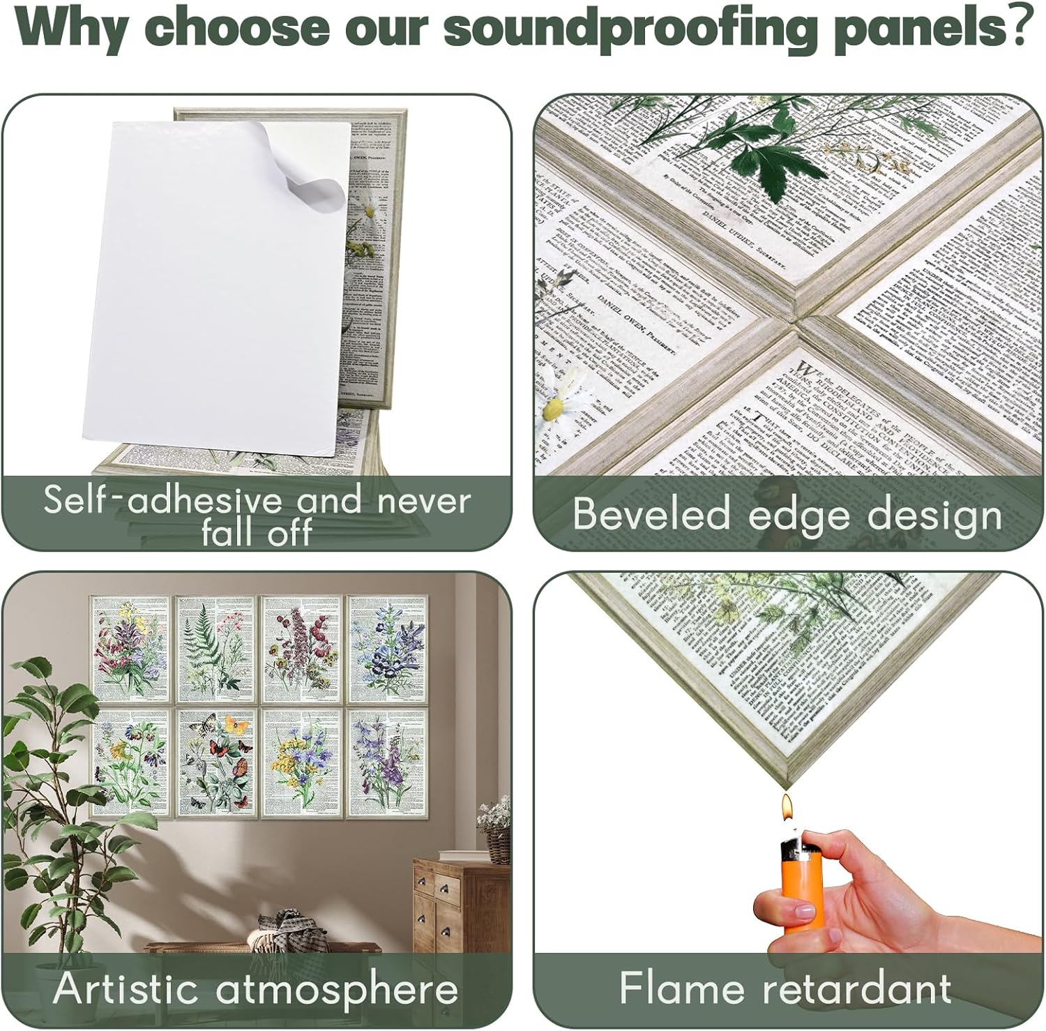 8 Pack Art Acoustic Panels, 48"x32" Soundproof Wall Panels, Decorative Sound Absorbing Panels with Self Adhesive, Sound Dampening Panels, Acoustic Treatment for Home, Office, Studio(Flower)