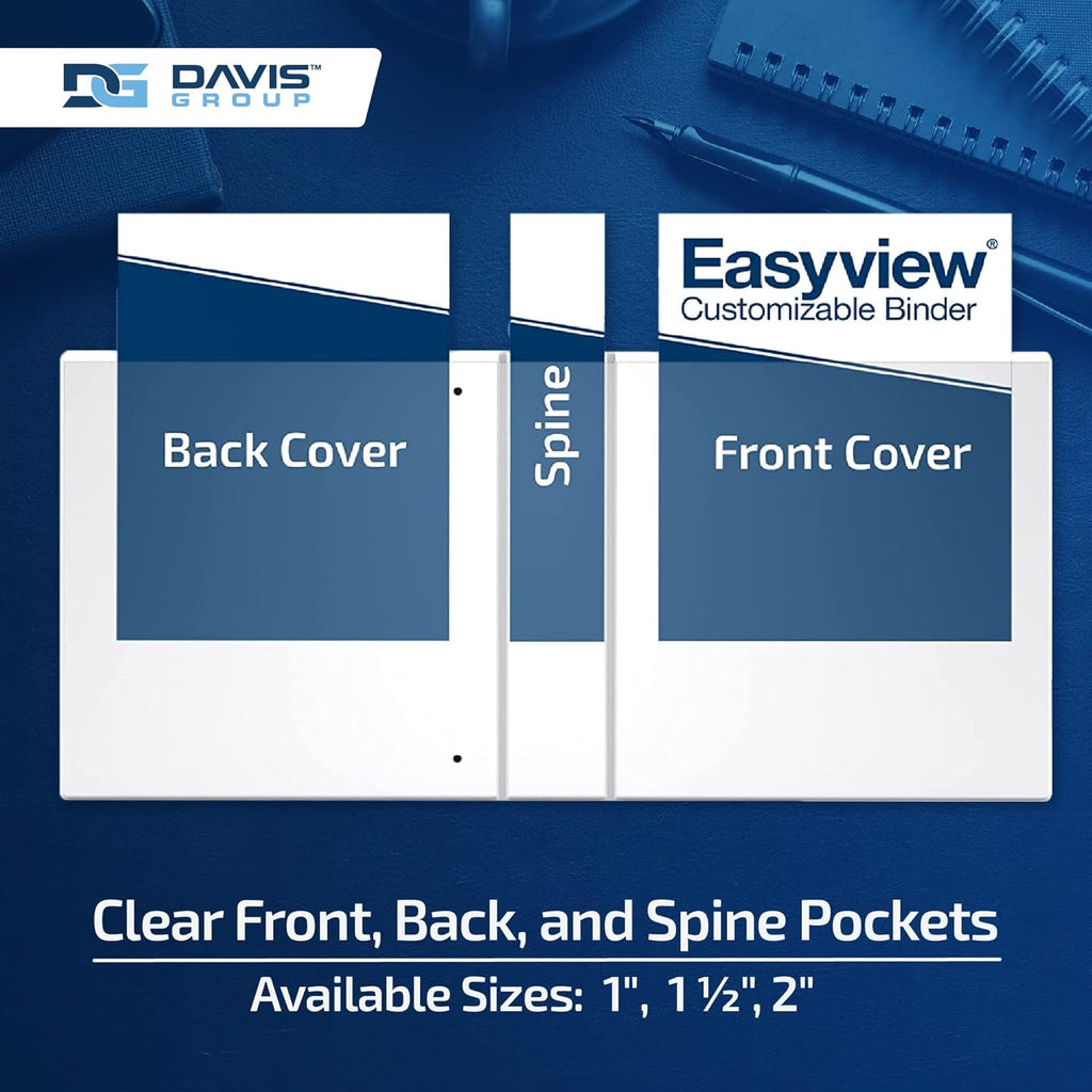 Easyview Premium 3-Ring Binders with Clear-View Covers and Round Rings, Binders for School or Office, 1 Inch, Pack of 4, Classic Colors
