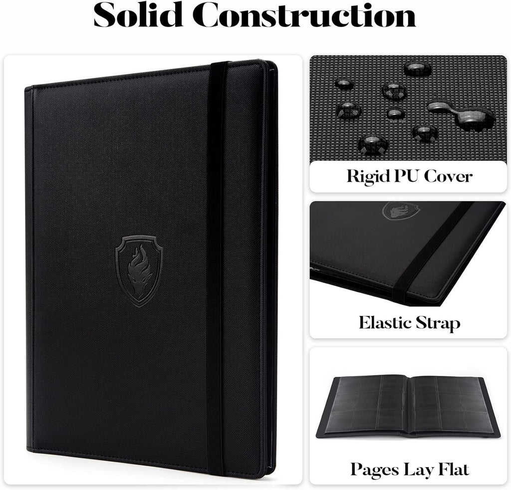 Trading Card Binder 9 Pocket, Fabmaker PU Cover Card Collection Binder for 360 Cards, Premium Card Book, Sturdy Card Holder Folders, Card Album for YuGiOh, MTG, TCG, Game Cards & Sports Cards, Black