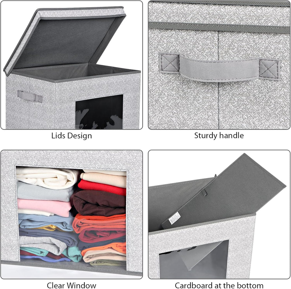 Univivi Foldable Fabric Storage Boxes Large Storage Bins with Lids [4-Pack] Collapsible Storage Cubes Organizer Containers Organization Baskets for Home, Bedroom, Closet (Gray, 17“ x 12” x 12")