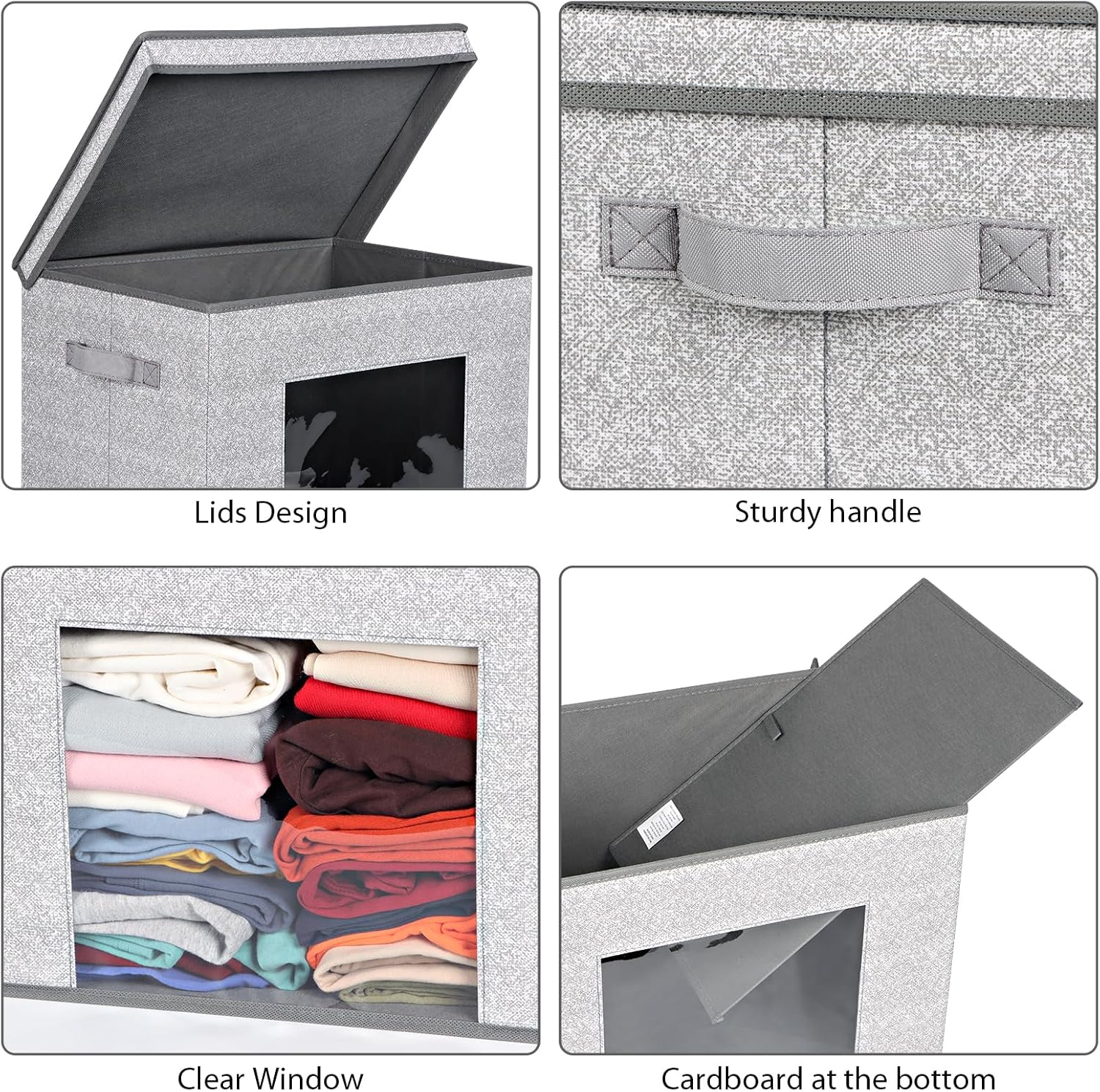 Univivi Foldable Fabric Storage Boxes Large Storage Bins with Lids [4-Pack] Collapsible Storage Cubes Organizer Containers Organization Baskets for Home, Bedroom, Closet (Gray, 17“ x 12” x 12")