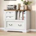 Farmhouse File Cabinet for Home Office, Lateral Filing Cabinet with 3 Drawers & Folder Organizer, Office Storage Cabinet for A4 Letter Files, Printer Stand with Storage Cabinet, White & Walnut