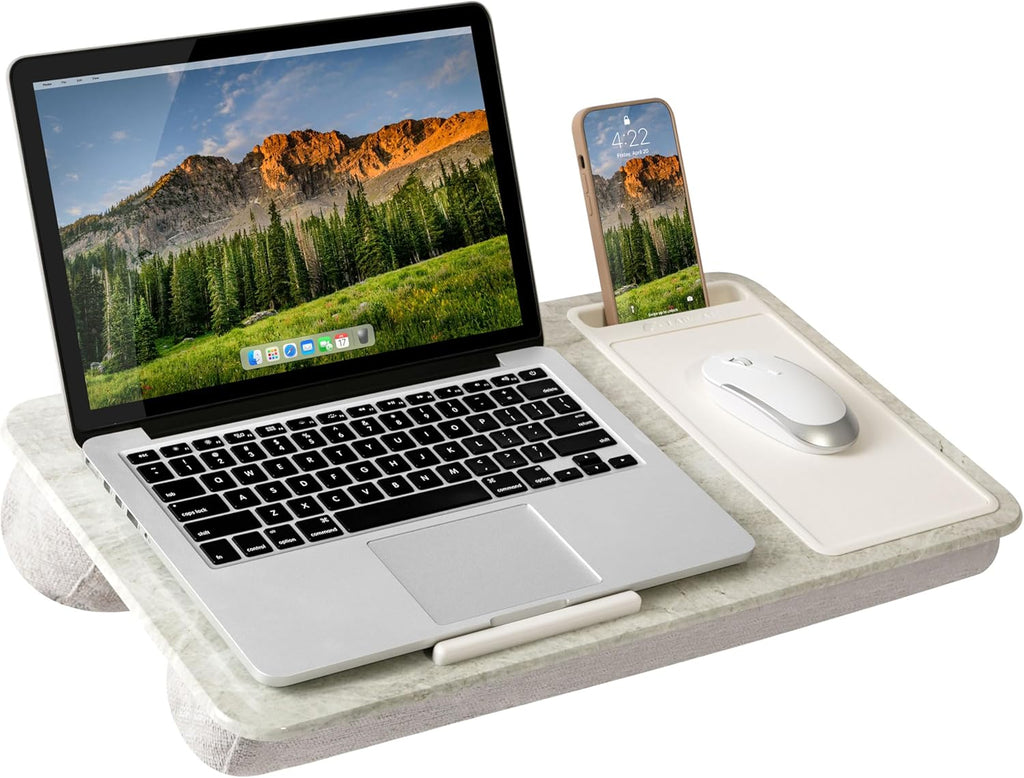 LAPGEAR Home Office Lap Desk with Device Ledge, Mouse Pad, and Phone Holder - Taj Mahal Marble - Fits up to 15.6 Inch Laptops - Style No. 91581