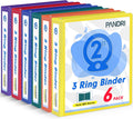 3 Ring Binder 2 Inch, PANDRI 6 Pack 2-Inch Binder Fits Letter Size 8.5'' x 11'' Paper, Versatile Binders for Office Home School, 2 Pockets, Assorted 6 Color
