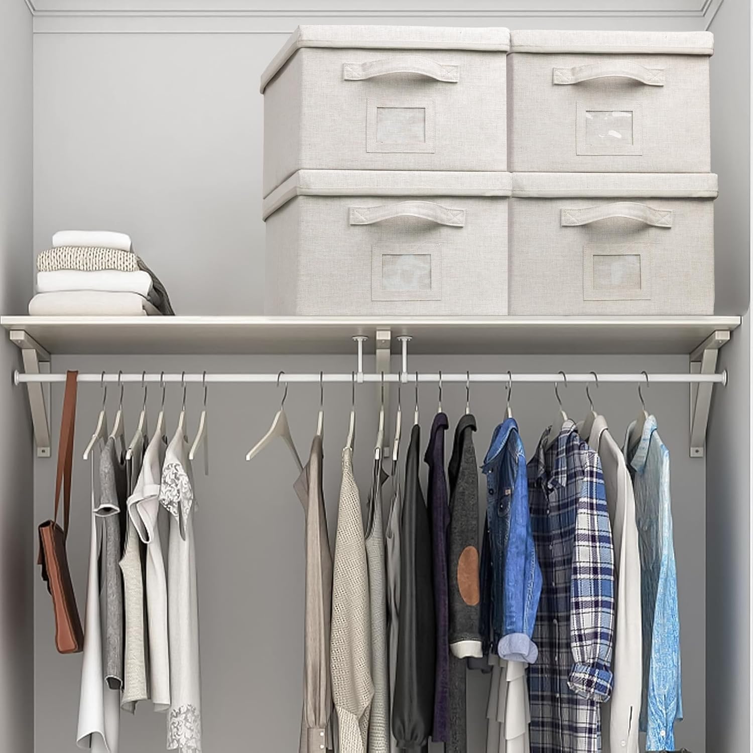 Large 17''x12'' Quart Collapsible Stackable Storage Bins with Lids, 2 Packs Off White Fabric Closet Boxes with Lids, Storage Cube Baskets Container Organizers for Bedroom Office(17''x12.2x''8'')