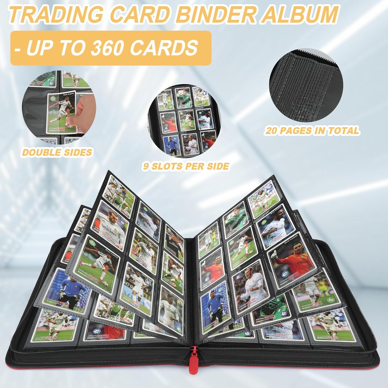 Trading Card Binder 9 Pocket, GERMUN PU Cover Card Binder for 360 Cards, Premium Trading Card Holder Folders, Double Sided Pocket Card Album for MTG, TCG (RED)