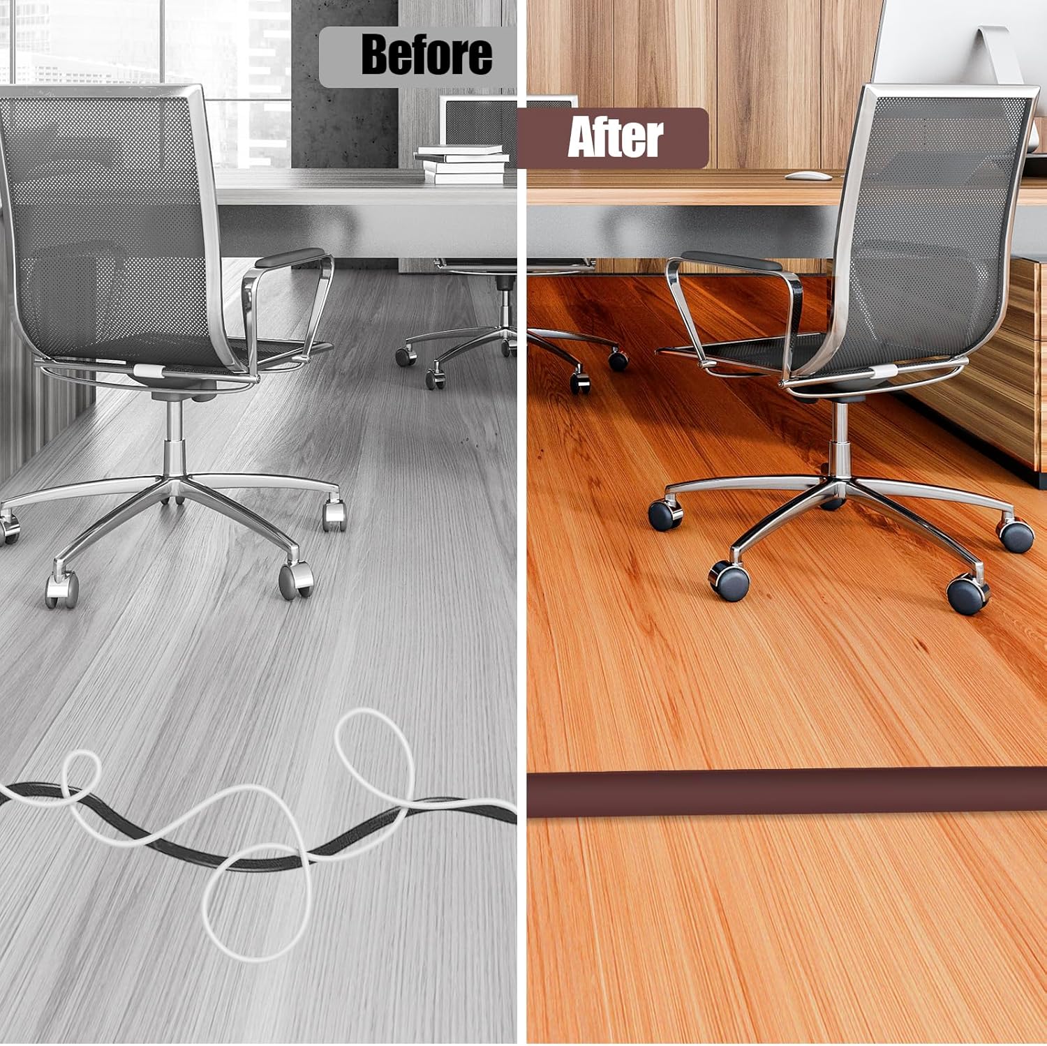 Floor Cord Cover Self Adhesive Cord Hider,3.3FT Cable Management, Extension Strip Protector for Wires, Prevent Cable Trips for Offices, Gyms, Exhibitions Cavity:0.47"(W) x 0.35"(H) Coffee