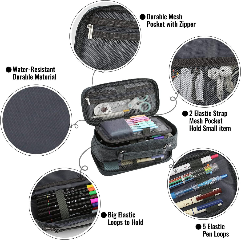 Pencil Case, Large Capacity Pencil Case Organizer; Double Zipper Storage Bag; Big Pencil Pouch for College School Office Teen Girl Boy Men Women Adult