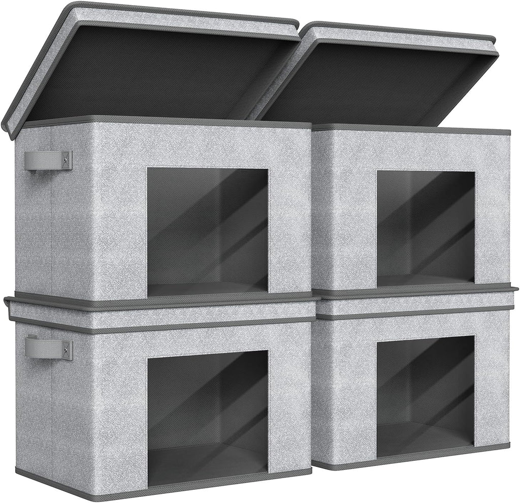 Univivi Foldable Fabric Storage Boxes Large Storage Bins with Lids [4-Pack] Collapsible Storage Cubes Organizer Containers Organization Baskets for Home, Bedroom, Closet (Gray, 17“ x 12” x 12")