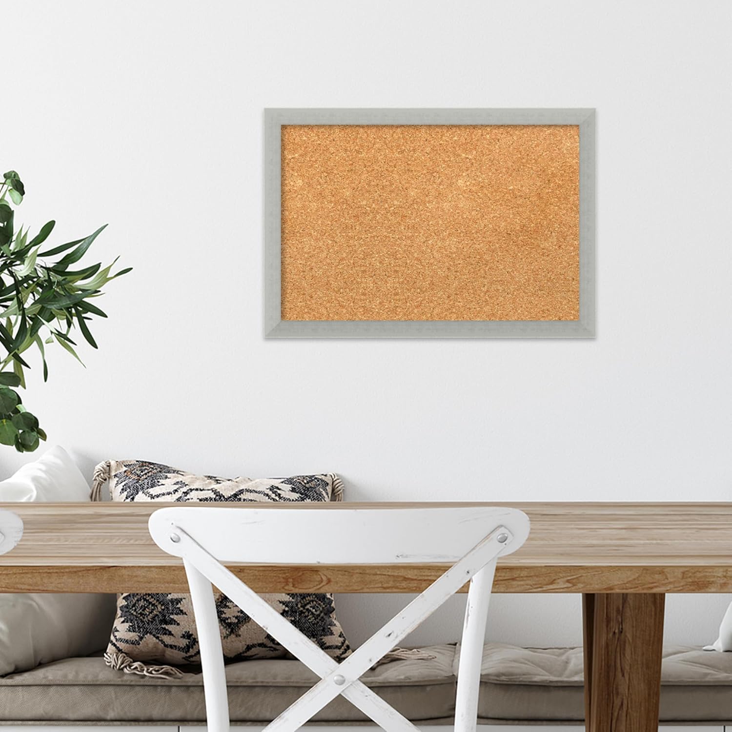 Amanti Art Natural Cork Board for Wall, 14x20 Vision Board with Silver Wood Frame, Small Corkboard Office Decor for Home Organization, Casual Corkboard Pinboard to Display Items for Home Organization