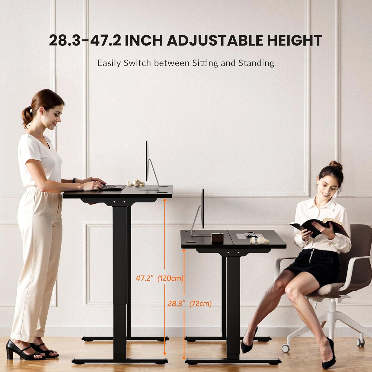 Dual Motor Electric Standing Desk Frame for 40 to 90" Table Tops, 330lbs Weight Capacity,Ergonomic Standing Height Adjustable Base with Memory Controller,Black Frame Only