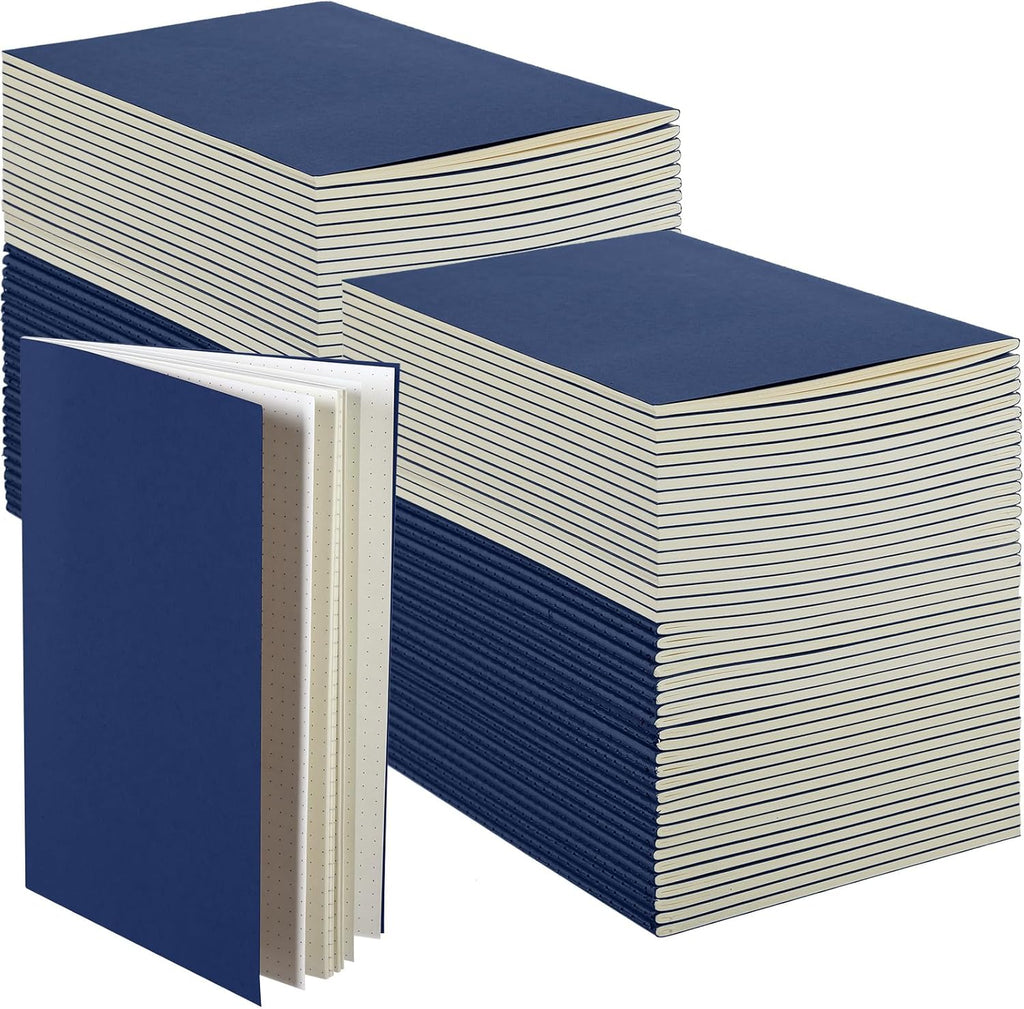 100 Pcs Kraft Notebook Journals 5.5 Inch x 8.3 Inch A5 Softcover Notebooks Bulk for Writing Sketch Office Notepad with 60 Pages 30 Sheets (Navy,Dot)