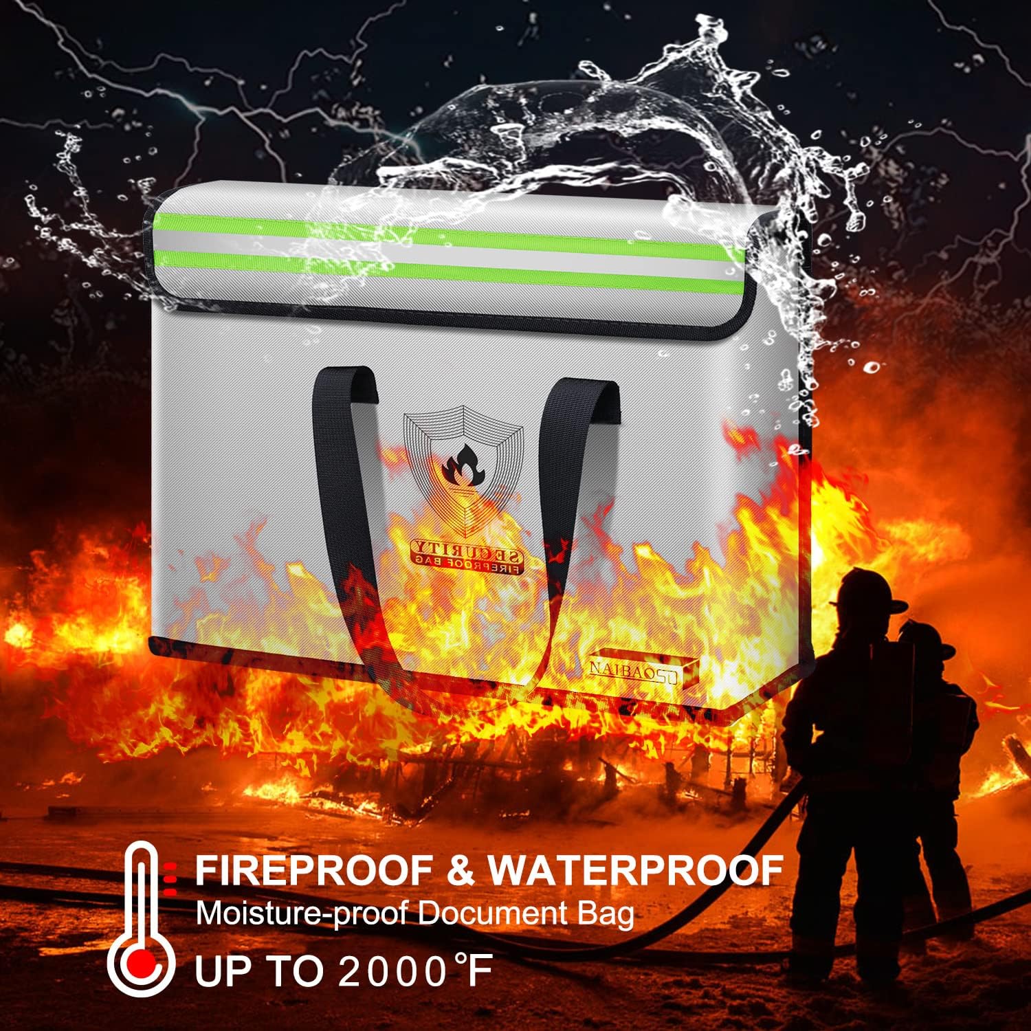 Fireproof Document Box (16"x 12" x 5") Silicone Coated with Shoulder Strap and Zipper Closure, Fireproof Money Bag (8.75"x6.0") for Cash, Coin, Credit Cards, Passport, and other Valuables