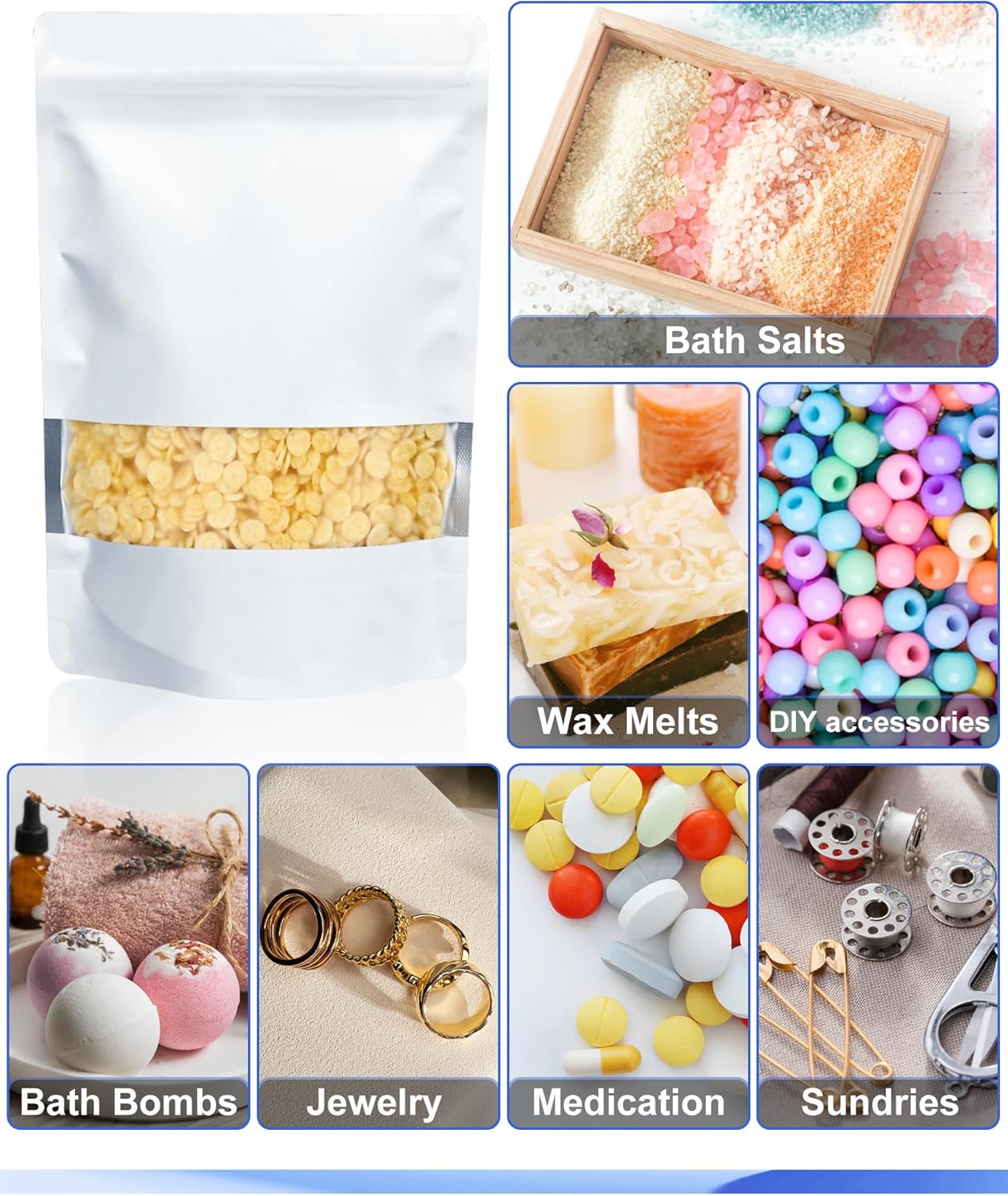 FireKylin 100 Pack Smell Proof Bags 5.9" x 8.6", Resealable Bags with Matte Window, Foil Pouch Stand Up Sealable Bags for Packaging（White）