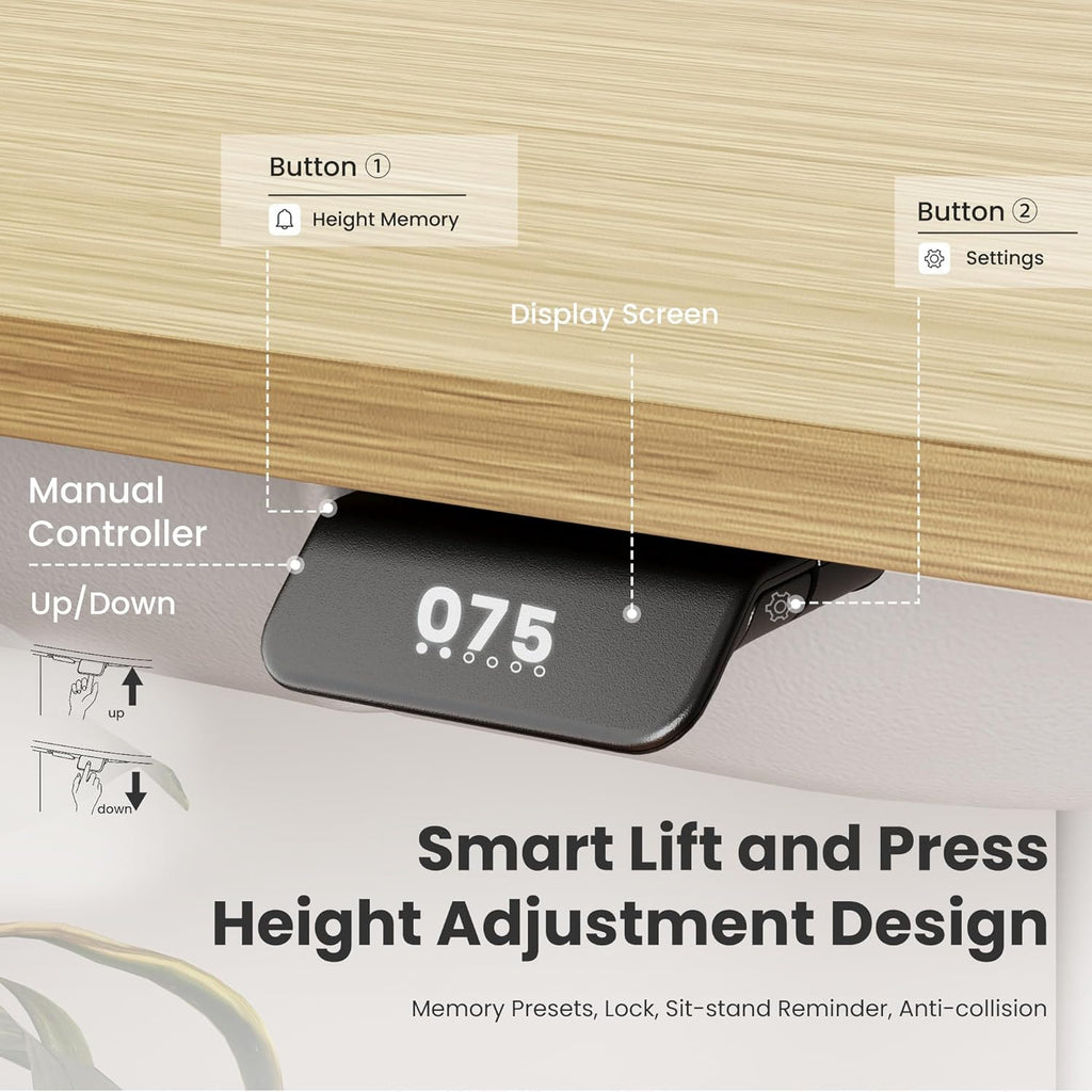 COLAMY Electric Adjustable Standing Desk – 48 x 28 Inch Sit Stand Desk with Drawer & Cable Management, Dual Motor Lift System, Ergonomic Footrest, Home Office Table (MFC Desktop, Light Maple + White)