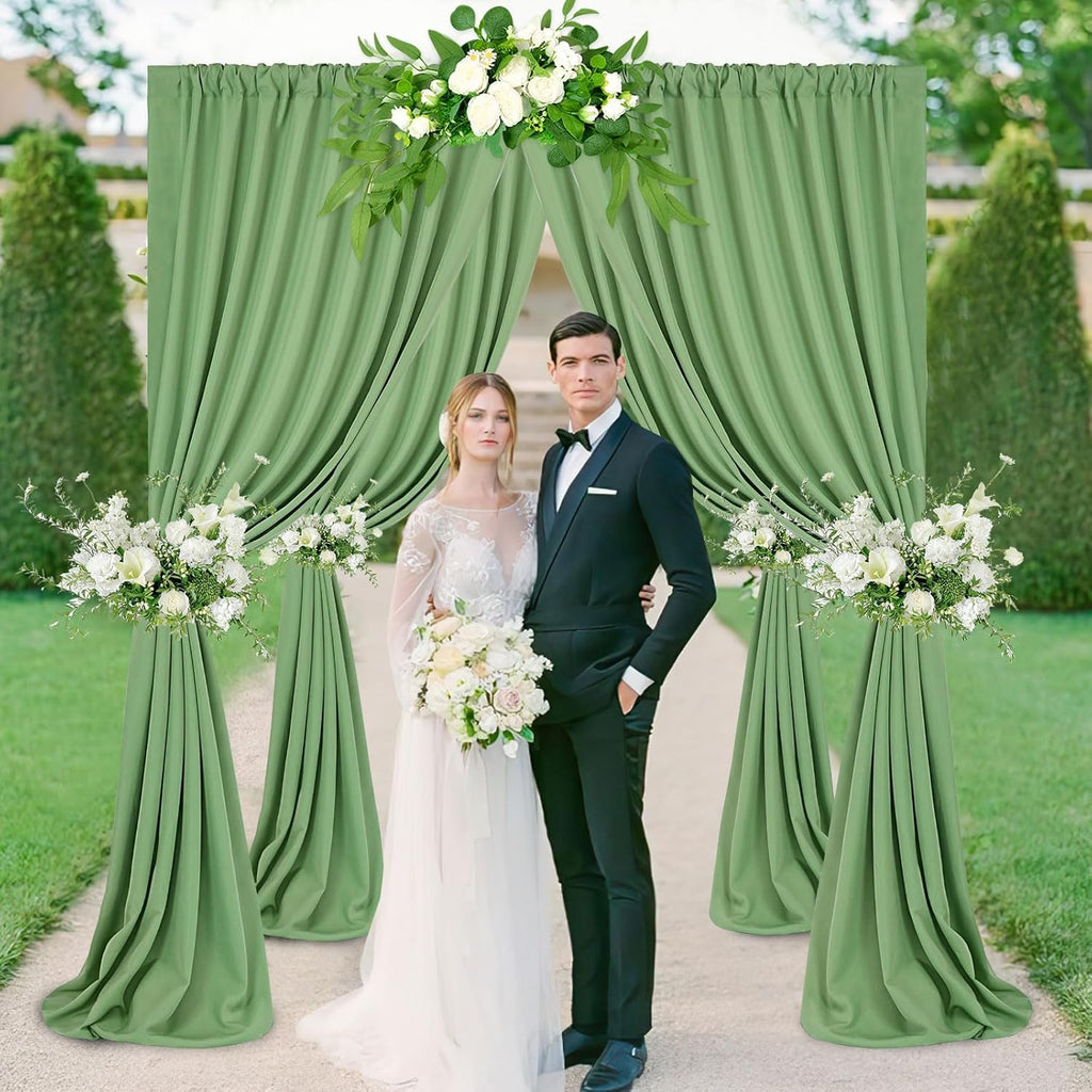 Sage Green Backdrop Curtains 20x10ft: Outdoor Polyester Photo Backdrop Drapes - 4 Panels 5x10ft for Rustic Birthday Party Background Decoration
