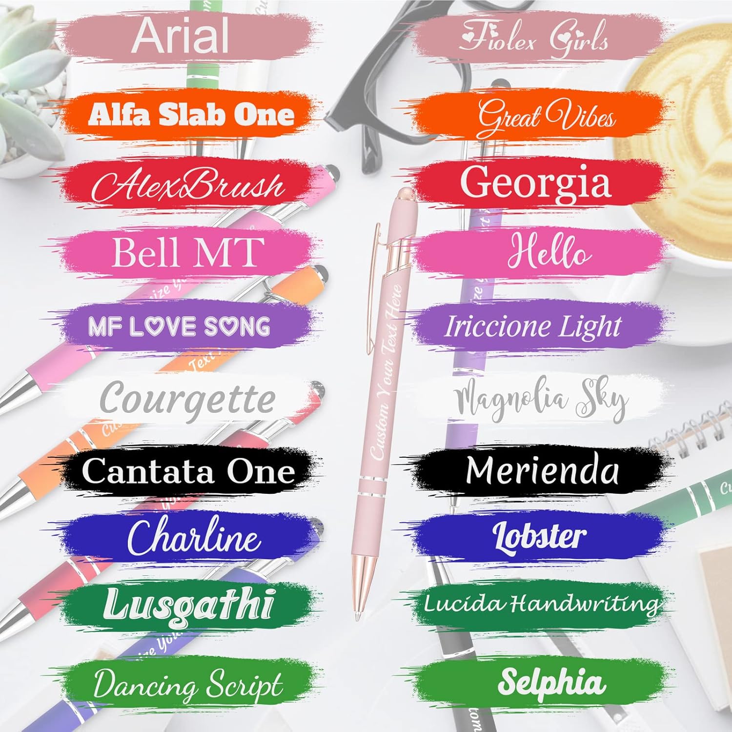 Personalized Pens Bulk 20 with Name Custom Engraving Ballpoint Pens with Stylus Tip Customized Smooth Writing Pens Personalized Gifts for Anniversary Birthday or Graduation(Pink,Black Ink)
