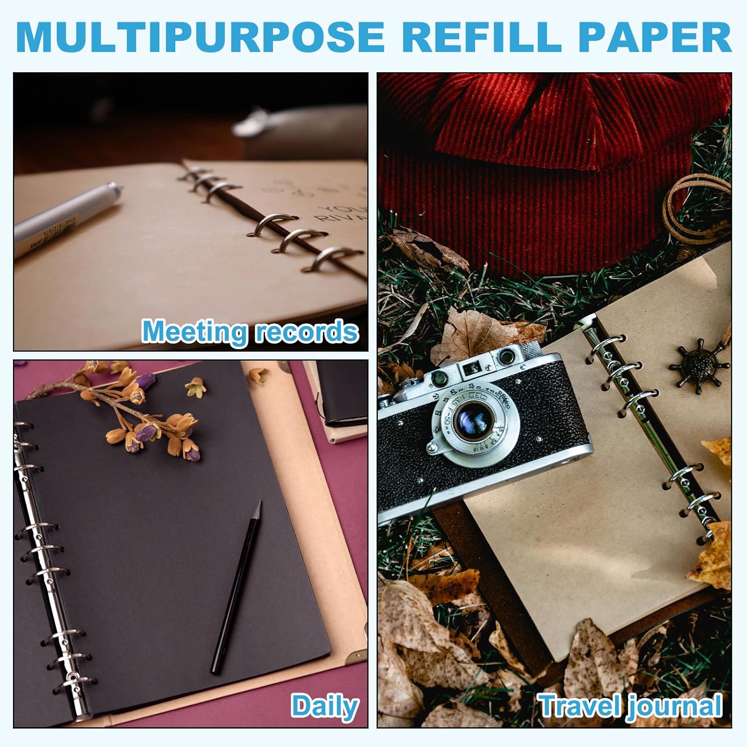 PATIKIL A5 Grid Refill Paper 6-Ring Binder Loose Leaf Planner Filler Paper Planner Inserts, 80 Sheets/160 Pages, Lined