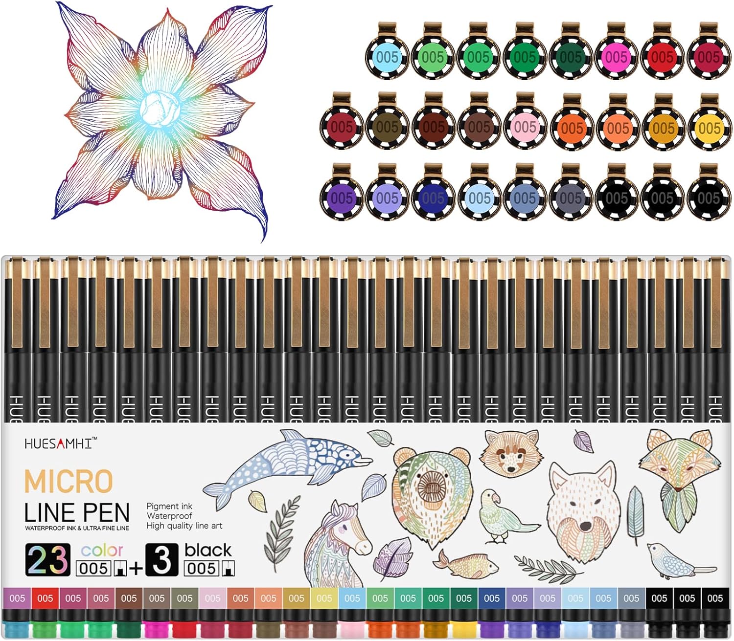 005 Micro Pen 23 Colors and 3 Black 0.20mm Fine Tip Waterproof Ink FineLiner Pens for Art Illustration Sketching, Anime Bullet Journal and Technical Drawing
