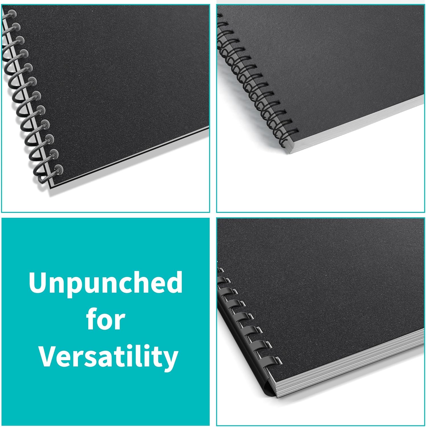 Binditek 25 Pack 12 Mil Sand-Textured Polycover, Midweight Binding Front and Back Covers, Lightly Sanded Finish, 8-1/2" x 11", Square Corners, Un-Punched, Black, Office Supplies