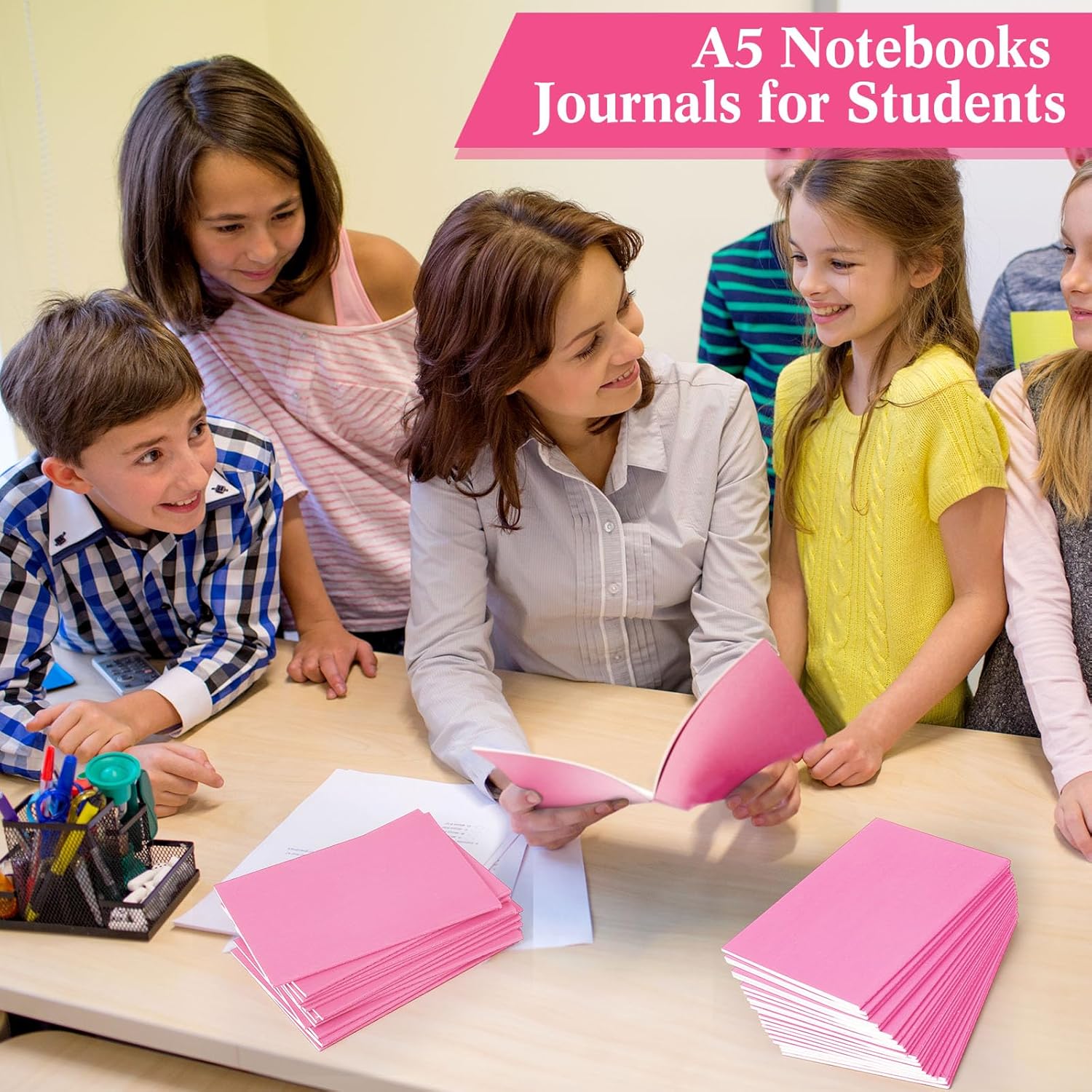 100 Pcs Kraft Notebook Journals 5.5 Inch x 8.3 Inch A5 Softcover Notebooks Bulk for Writing Sketch Office Notepad with 60 Pages 30 Sheets (Multicolor,Lined)(Pink,Lined)