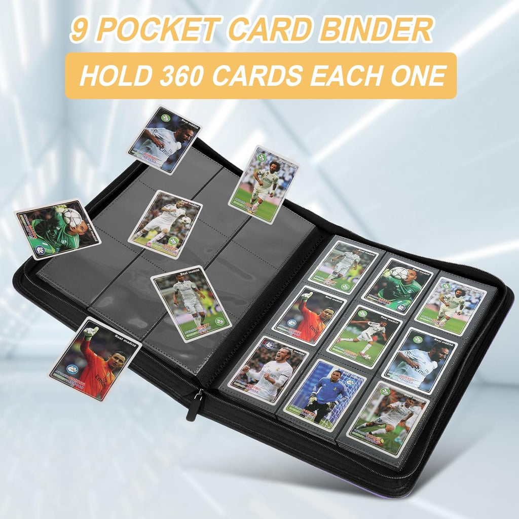 Trading Card Binder 9 Pocket, GERMUN PU Cover Card Binder for 360 Cards, Premium Trading Card Holder Folders, Double Sided Pocket Card Album for MTG, TCG (Black)