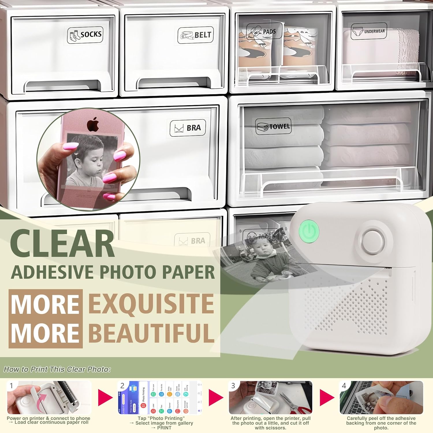 Label Maker Machine with 6 Waterproof Tapes, Thermal Label Maker, Portable Mini Bluetooth Label Printer with Clear Tape for Home, Kitchen, School, Office Organization