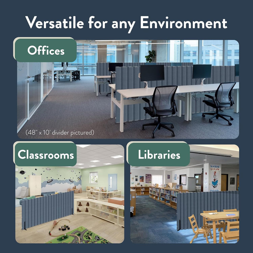 Angeles, Quiet Divider with Sound Sponge 48" x 10' Wall in Natural Tan, Free-Standing Classroom Partition for Enhanced Classroom Productivity and Noise Reduction