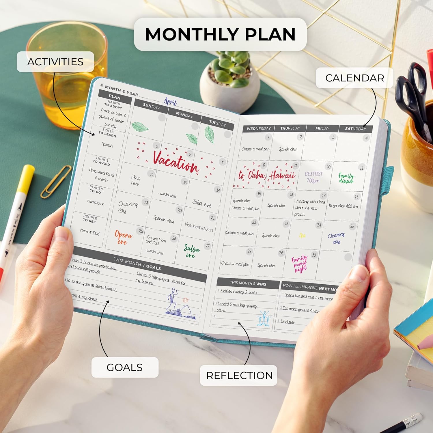 Clever Fox Daily Planner – Undated Planning Notebook with Hourly Schedule & To-Do List – Personal Day Task & Work Organizer, 6 Months (Aquamarine)