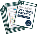 Essex Wares - 6 Pack, Forest Green, Water-Resistant Dry Erase Pocket Document Protectors, 10" Wide x 13.5" Tall - Dry Erase Clear Plastic Sleeves - Reusable & Easy Erase Plastic Invoice Holders