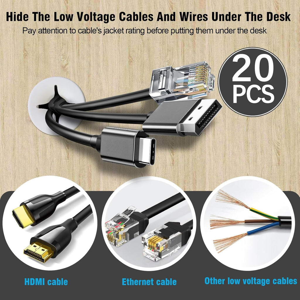 1" White Desk Grommet, JTemgle Flexible Cable Grommet Cross Rubber Cable Hole Cover Wire Organizer Caps Desktop Cord Management for Home Office TV Stands Tabletops, 20 Pieces