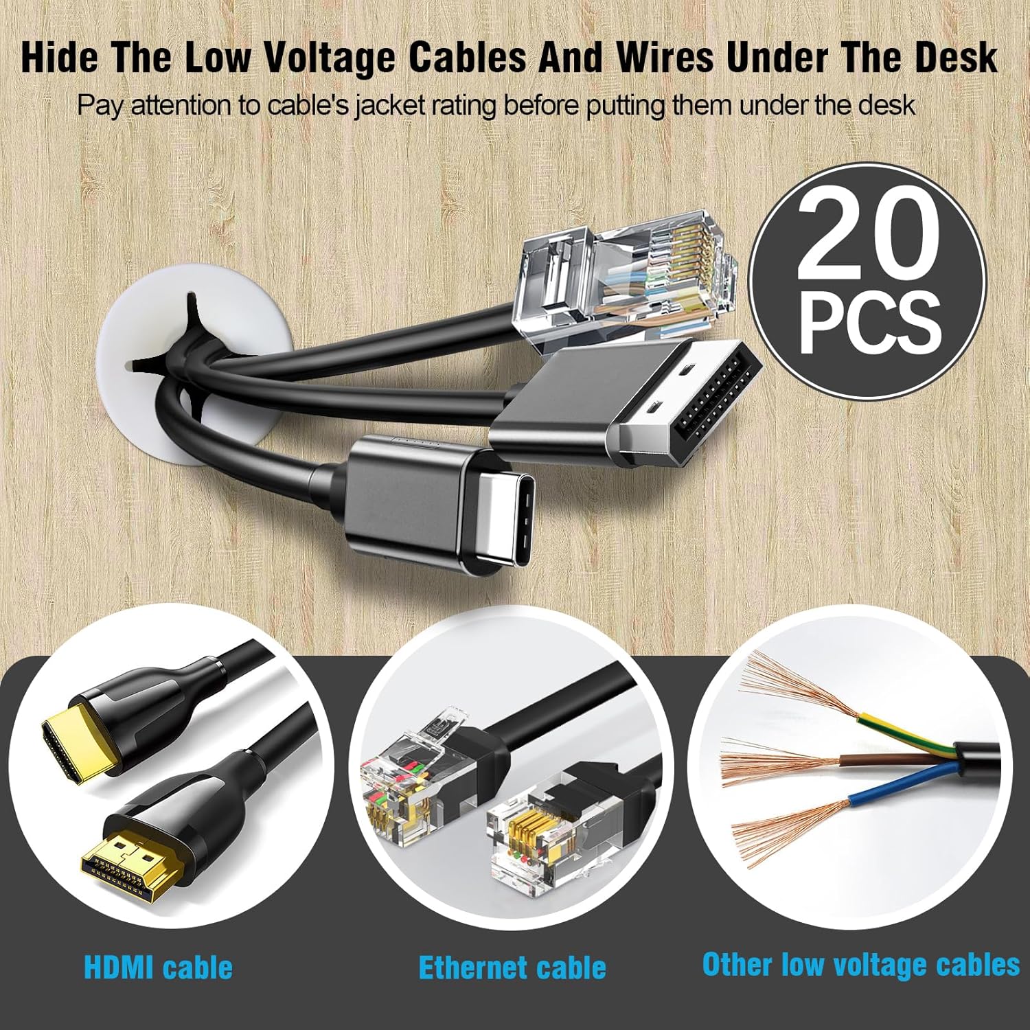 1" White Desk Grommet, JTemgle Flexible Cable Grommet Cross Rubber Cable Hole Cover Wire Organizer Caps Desktop Cord Management for Home Office TV Stands Tabletops, 20 Pieces