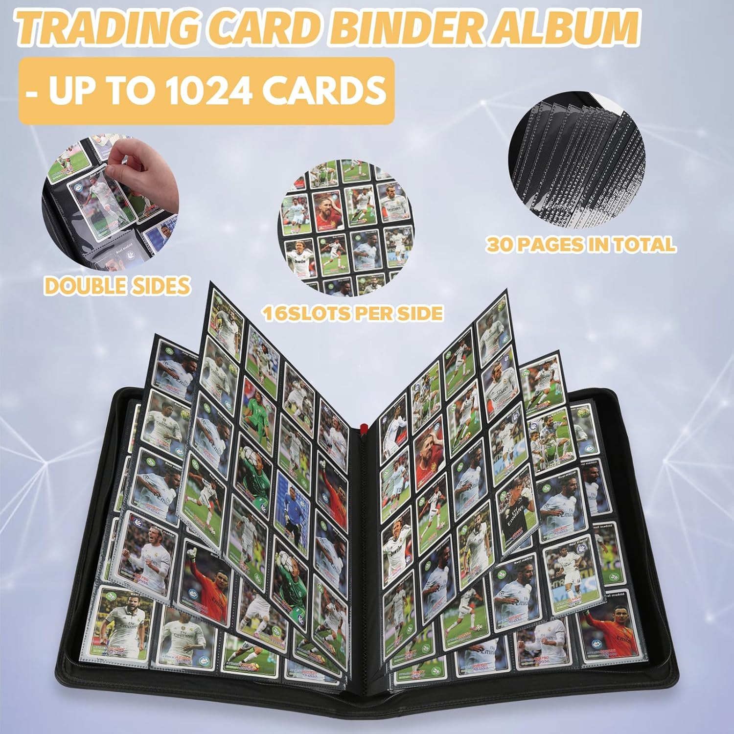 Trading Card Binder 16 Pocket, GERMUN PU Cover Card Binder for 1000+ Cards, Premium Trading Card Holder Folders, Double Sided Pocket Card Album for MTG, TCG (Red)