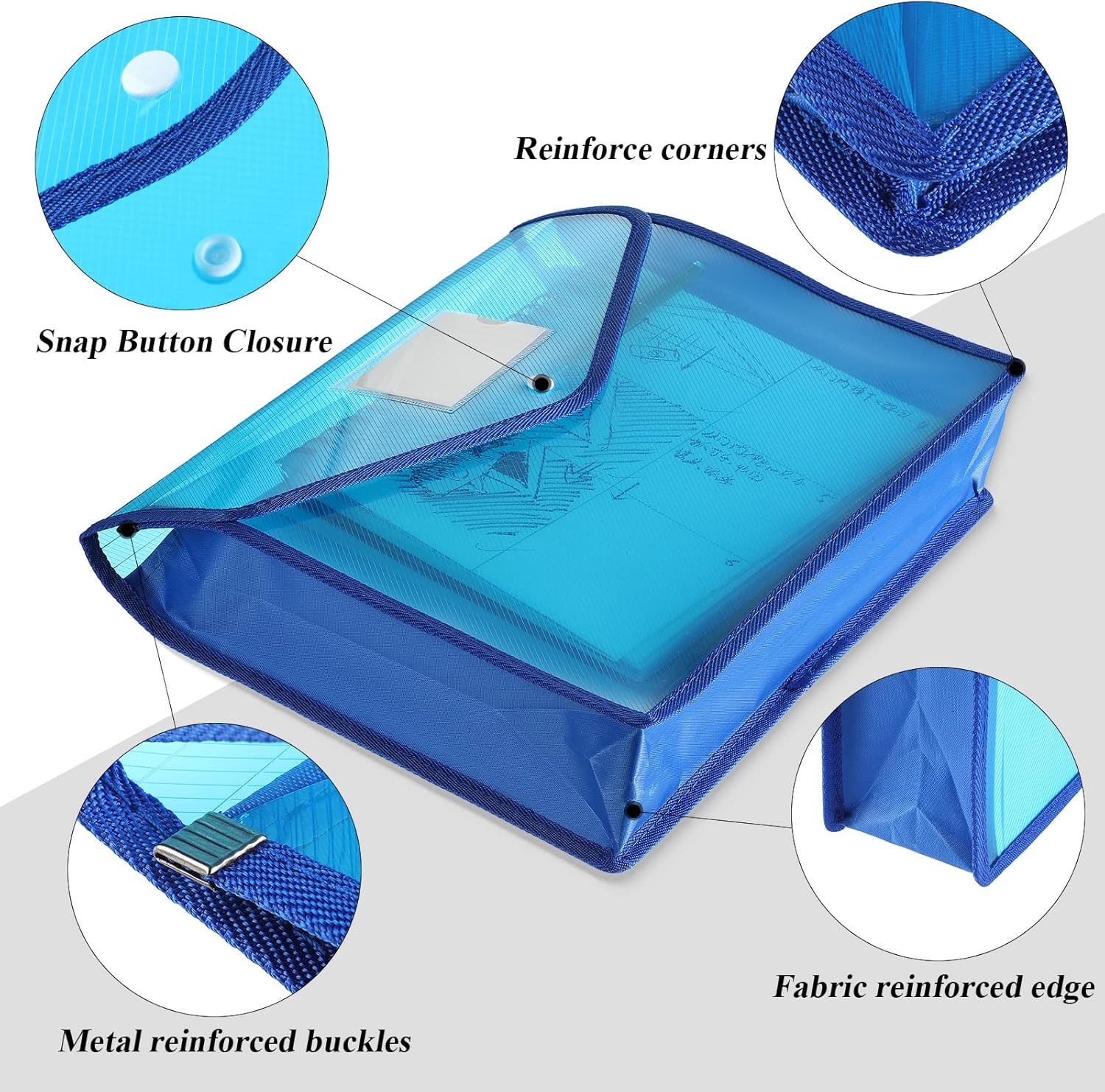 10 Pieces Plastic File Folders Envelope Expanding File Wallet Organizer Documents Folder with Snap Closure and Pocket, A4 Size Waterproof Transparent Pouch(Multicolor,Horizontal)