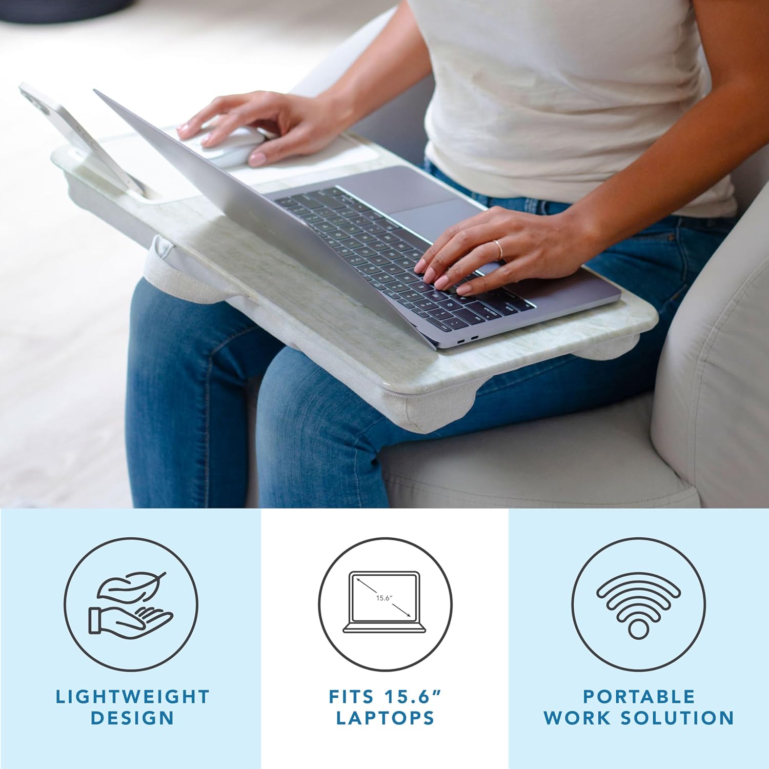 LAPGEAR Home Office Lap Desk with Device Ledge, Mouse Pad, and Phone Holder - Taj Mahal Marble - Fits up to 15.6 Inch Laptops - Style No. 91581