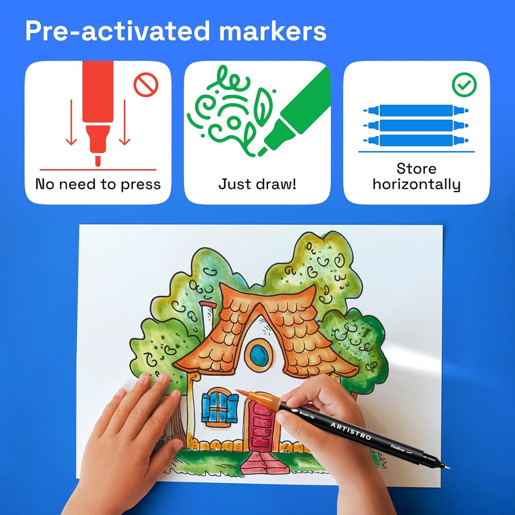 ARTISTRO 36 Brush Marker Pens Coloring Markers for Adults Brush Tip & 0.4mm Fineliner Pens Coloring Markers No Bleeding