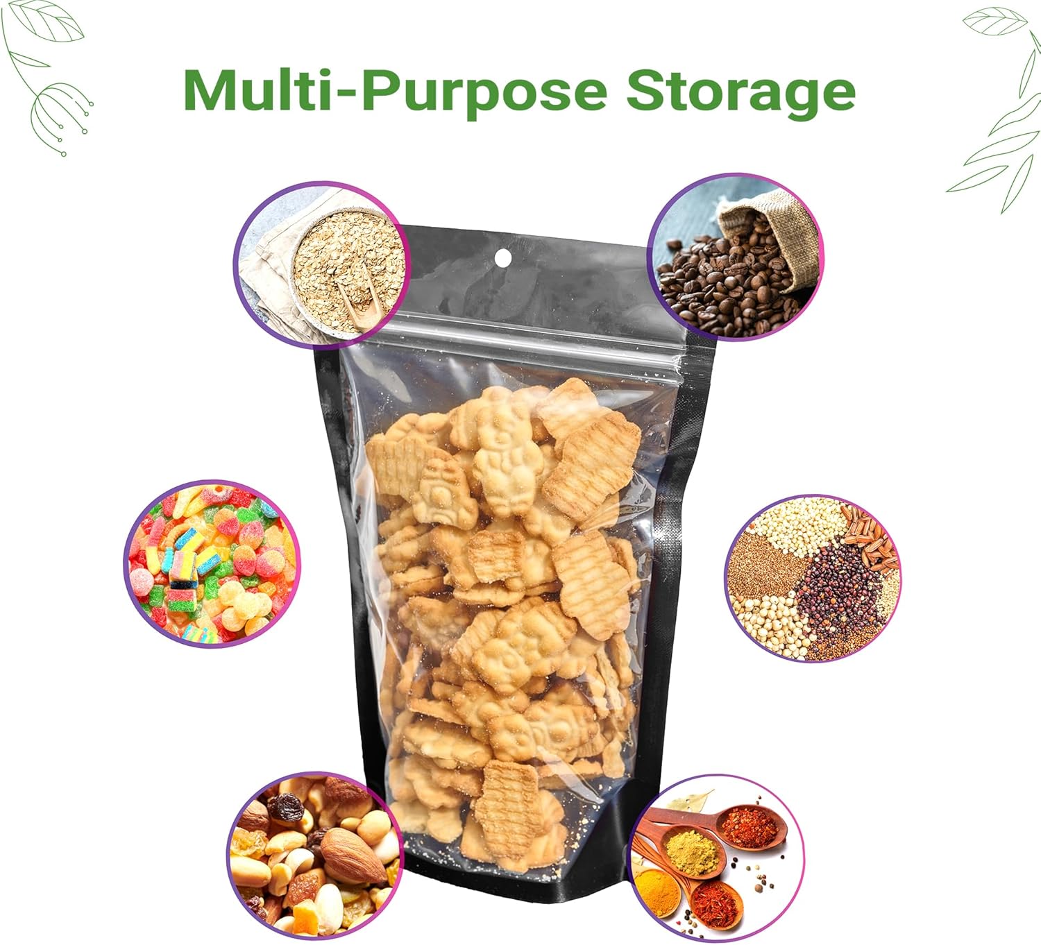 100 Pack 6"x9.5" Clear/Black Nylon Resealable Stand Up Pouch Bags Mylar Food Packaging with Tear Notches