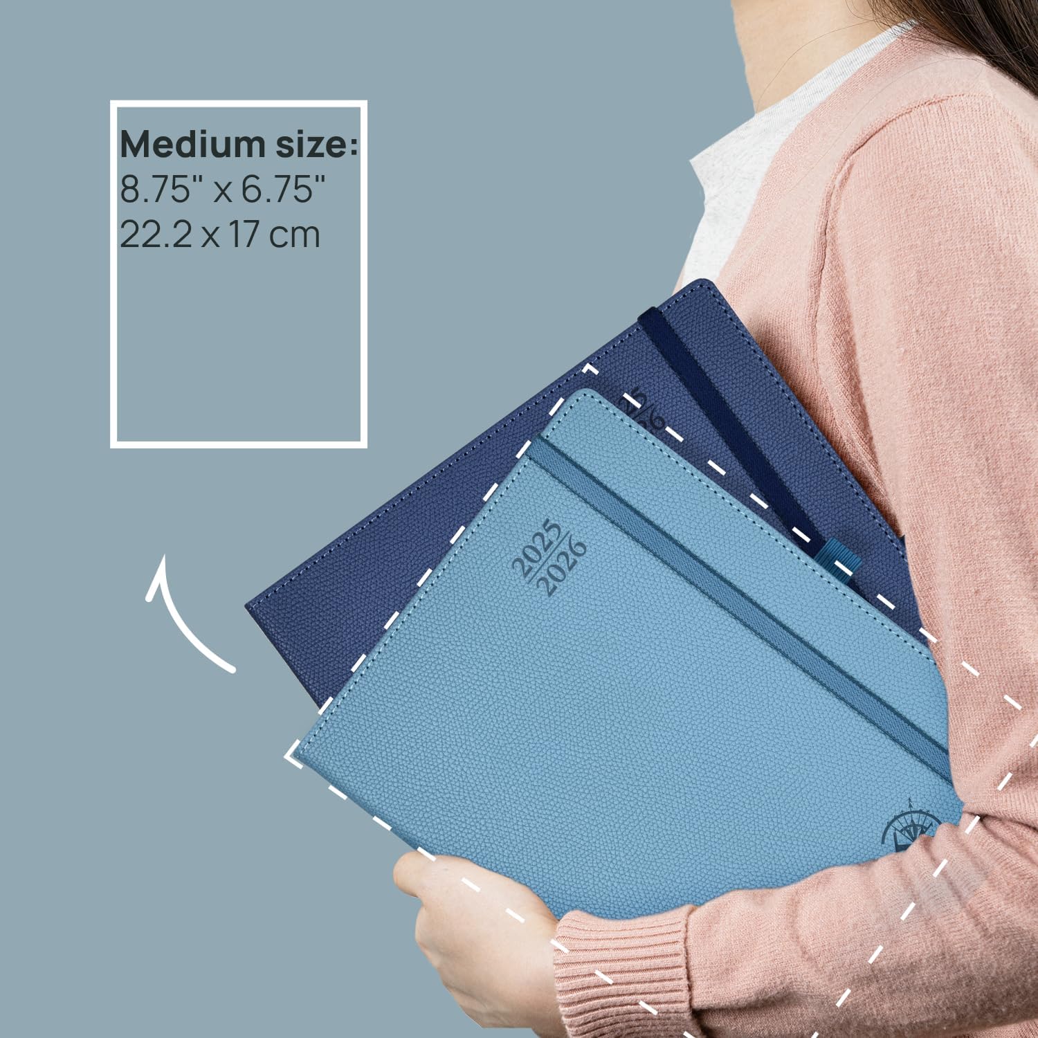 POPRUN Planner 2025-2026 (Medium 6.75''x 8.75''), Horizontal Weekly Notebook Jul.2025 - Jun.2026, Academic Appointment Book with Monthly Tabs, Leather Hardcover, Inner Pocket, 100 GSM - Lavender