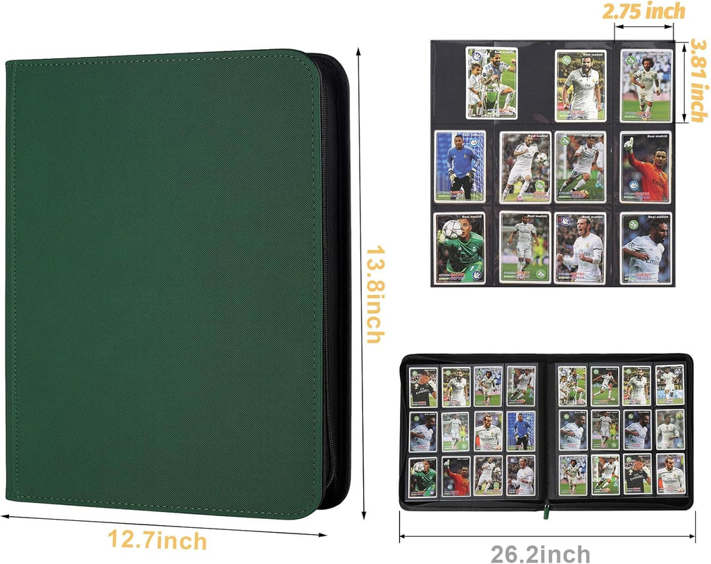 Trading Card Binder 12 Pocket, GERMUN PU Cover Card Binder for 720 Cards, Premium Trading Card Holder Folders, Double Sided Pocket Card Album for MTG, TCG (Dark Green)