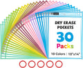 Gamenote 30 Pack Pastel Dry Erase Pockets with 5 Rings, 10 Assorted Colors Macaron 10x14 Oversized Reusable Plastic Sleeves, Clear Sheet Protectors, Teacher Supplies for Classroom Organization