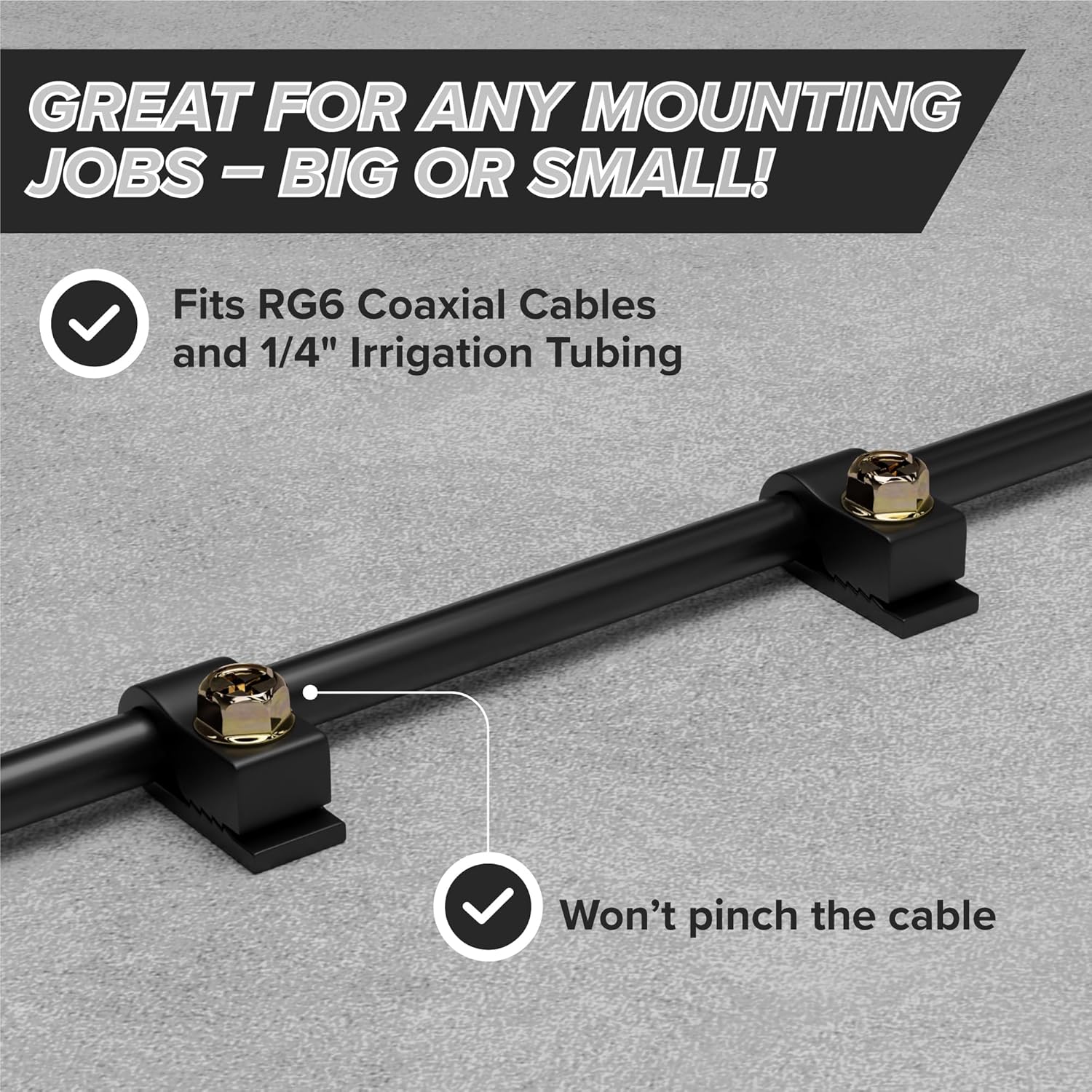 THE CIMPLE CO Wire Clips, Single Cable Wall Clip, Coaxial, Cat6, Electrical Wire, Ethernet, 1/4 in (6 mm) Screw Fastener, 50 Pack, Black