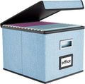 Huolewa Collapsible File Storage Organizer Box with Lid, Hanging File Folders Box Organizer with Plastic Slides, Decorative Home/Office Filing System Boxes for File and Folders Storage - Powderblue