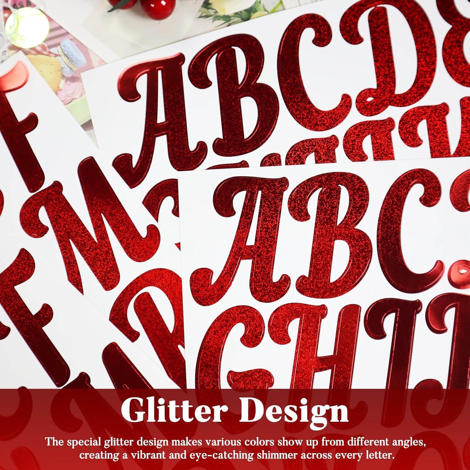 Glitter Letter Stickers,10 Sheets 2 Inches Self-Adhesive Vinyl Letters Alphabet Sticker Decals for Scrapbook,Door,Mailbox,Bulletins Boards -Red
