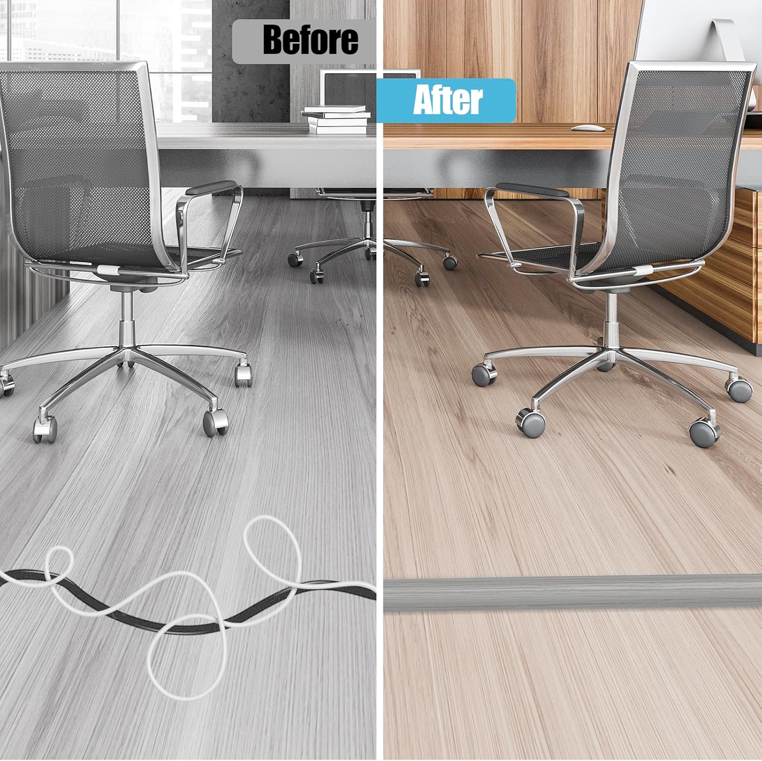 Floor Cord Cover Self Adhesive Cord Hider,10FT Cable Management, Extension Strip Protector for Wires, Prevent Cable Trips for Offices, Gyms, Exhibitions Cavity:0.3"(W) x 0.28"(H) Gray Wood